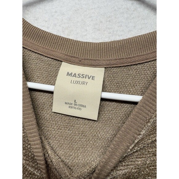 Massive Luxury Beige Brown Men’s Velour Shirt Crewneck Large Soft Chenille - Picture 2 of 4